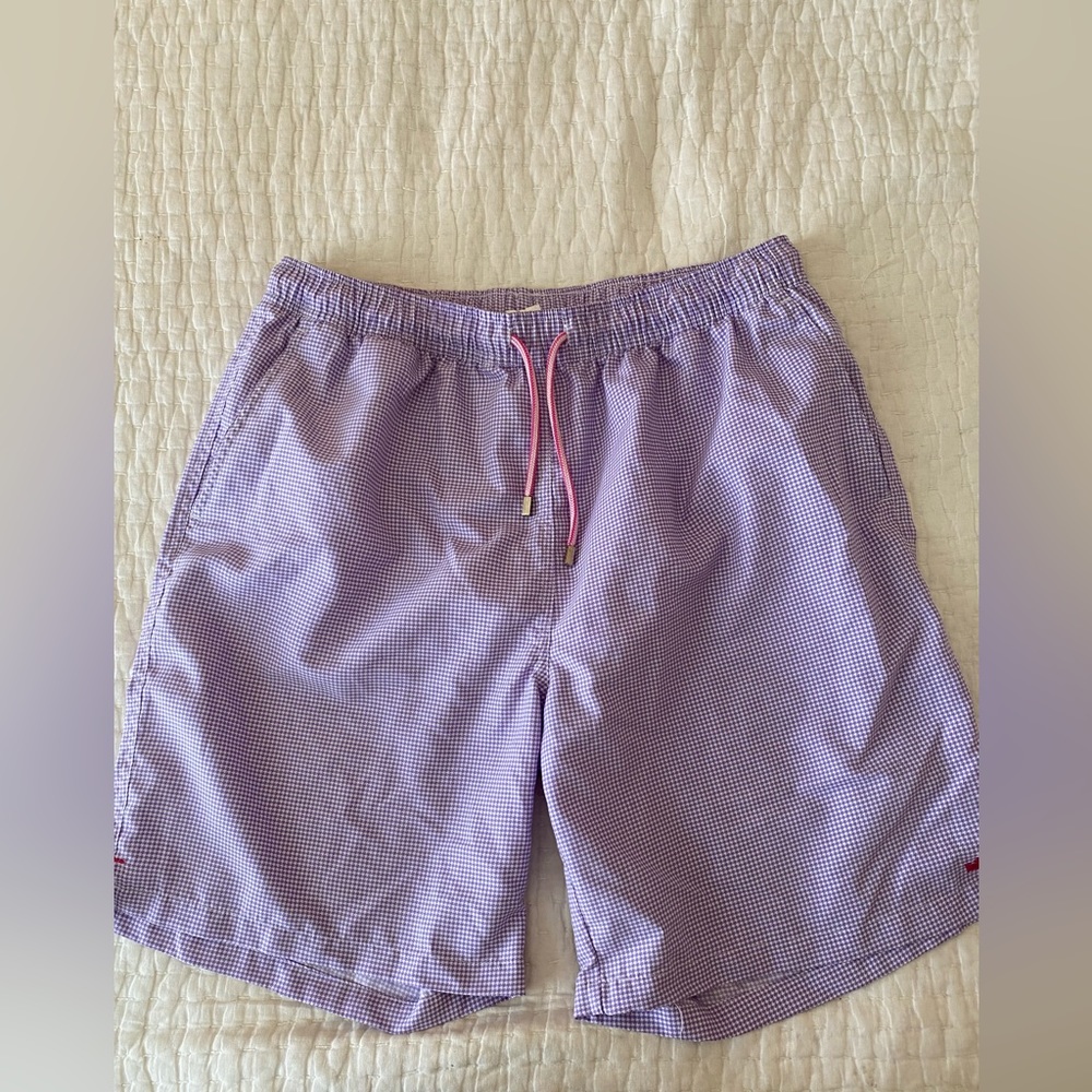 Peter Millar purple micro houndstooth pattern swim suit size L EUC